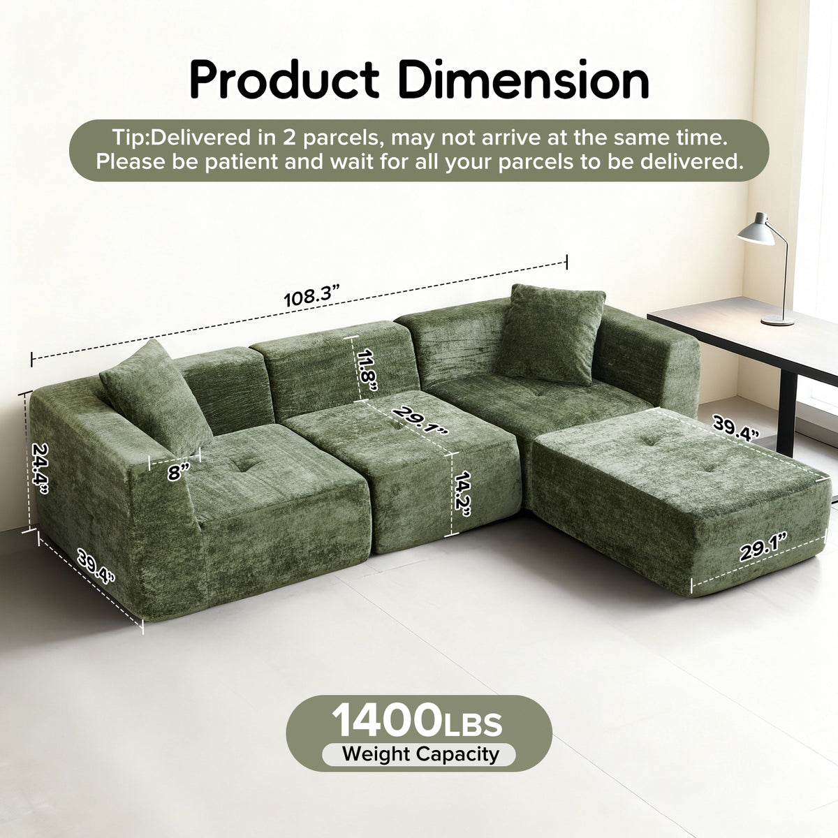 108" Modular Sectional Sofa L-Shape Chaise