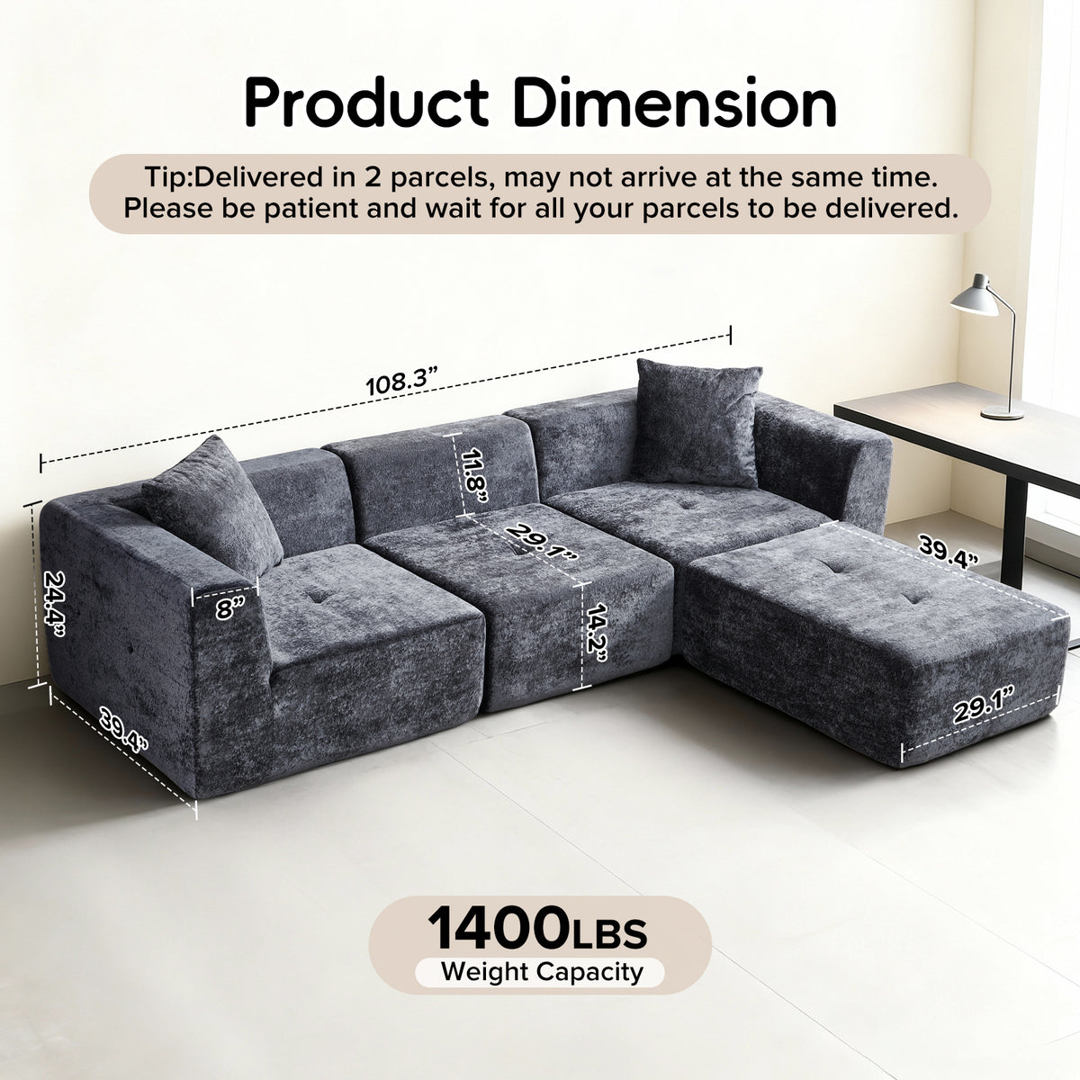 108" Modular Sectional Sofa L-Shape Chaise