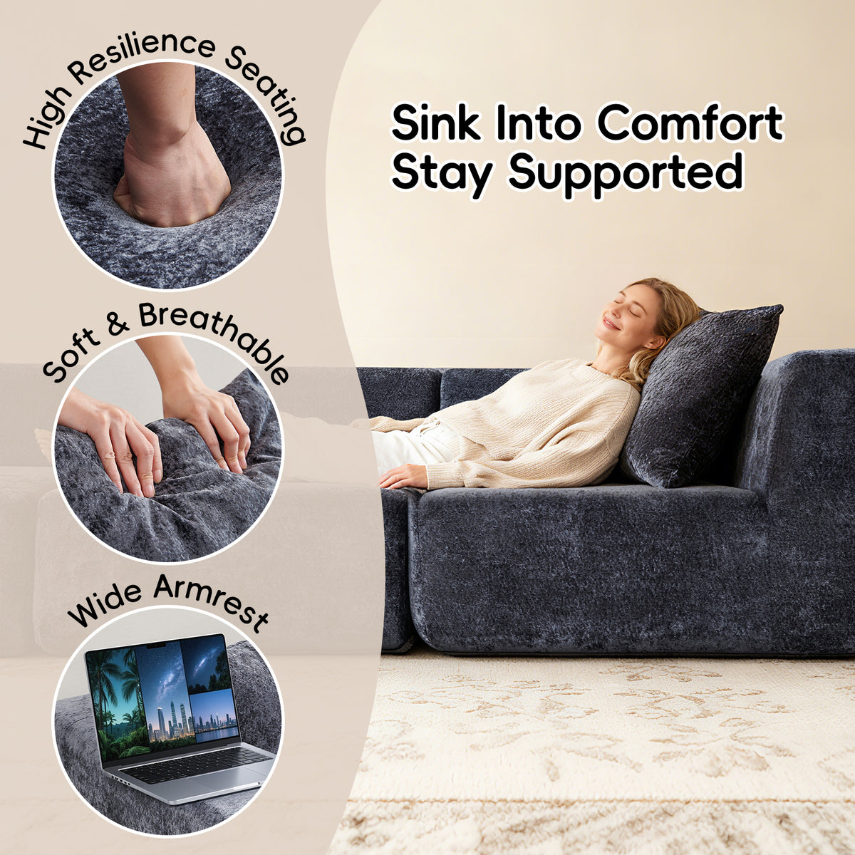 108" Modular Sectional Sofa L-Shape Chaise