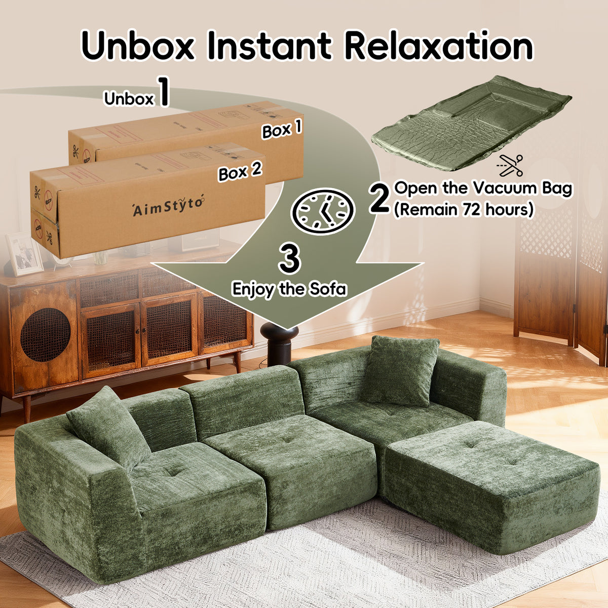 108" Modular Sectional Sofa L-Shape Chaise