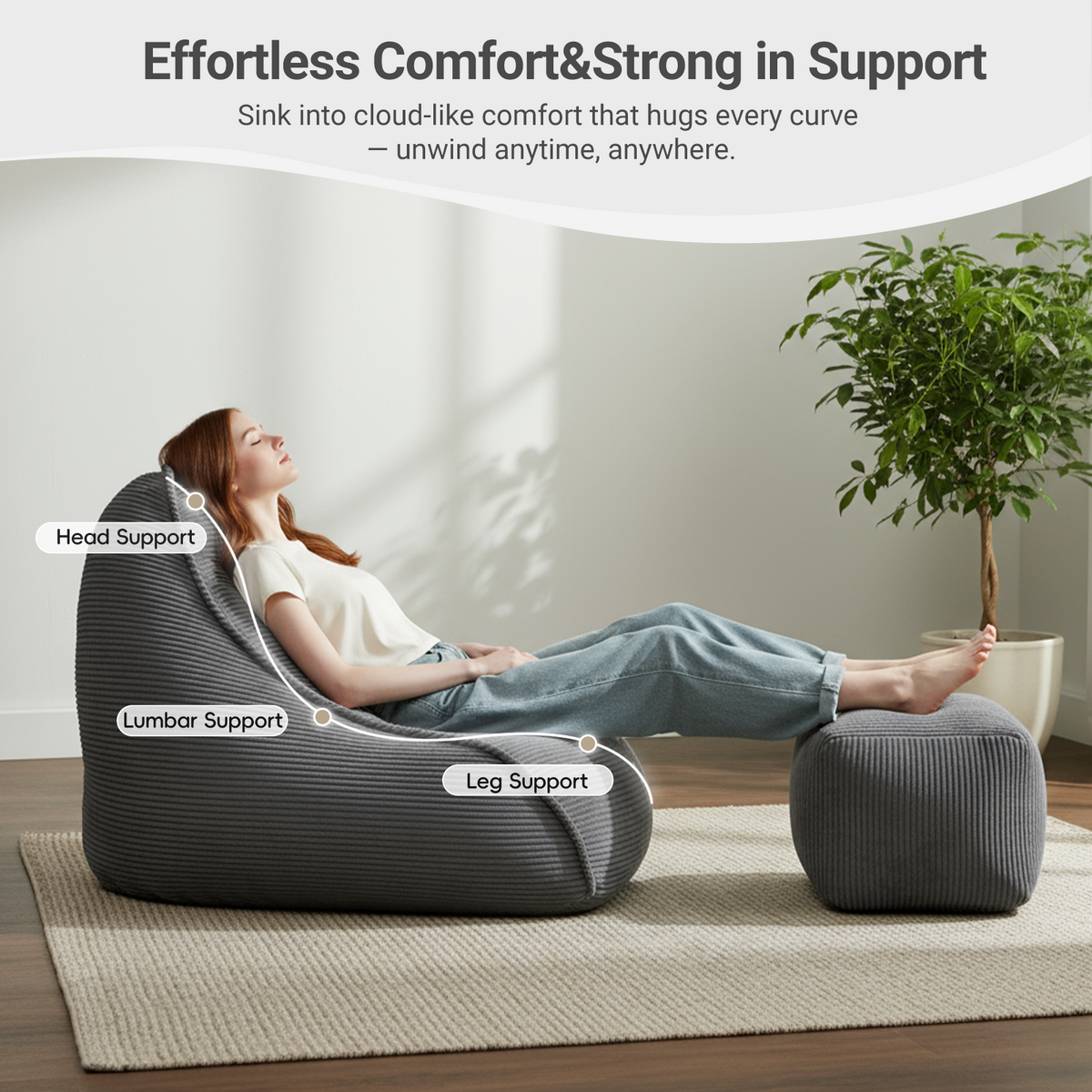 Cloud Bean Bag Chair with Ottoman for Adults