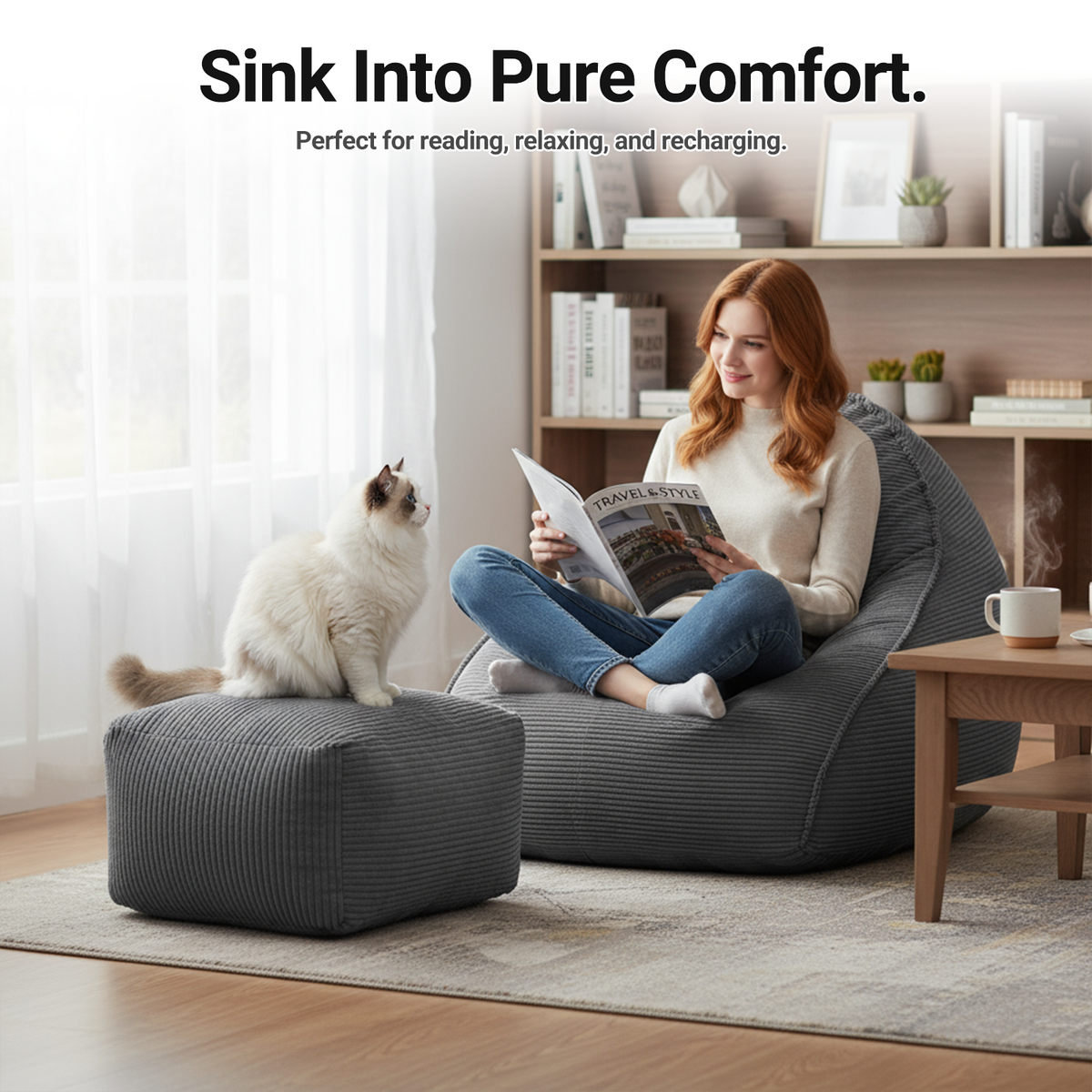 Cloud Bean Bag Chair with Ottoman for Adults