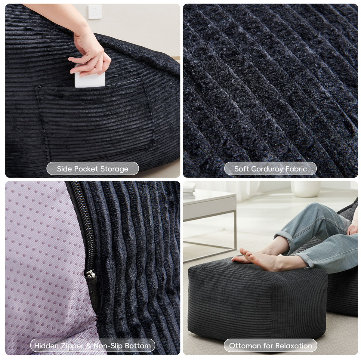 Cloud Bean Bag Chair with Ottoman for Adults