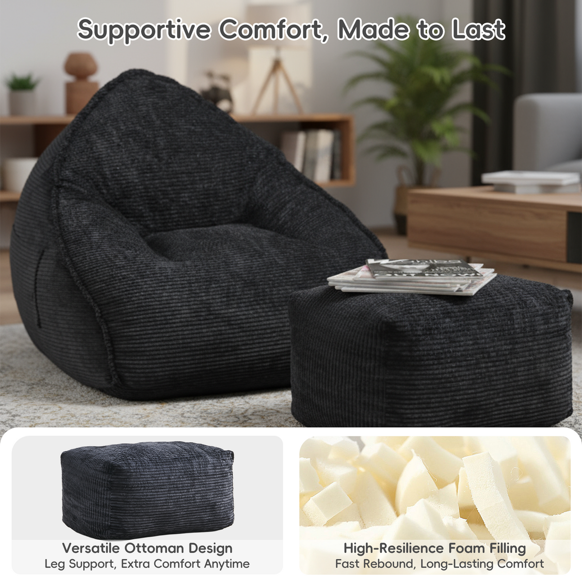 Cloud Bean Bag Chair with Ottoman for Adults