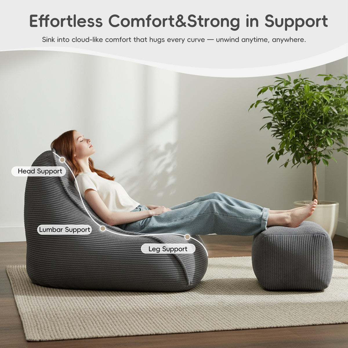 Cloud Bean Bag Chair with Ottoman for Adults
