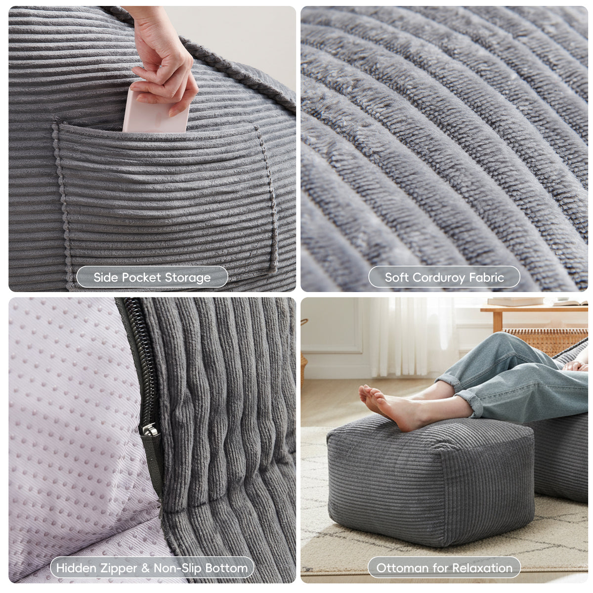 Cloud Bean Bag Chair with Ottoman for Adults