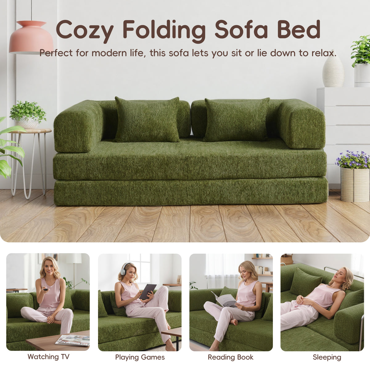 AIMSTYTO 5-in-1 Convertible Folding Sofa Bed