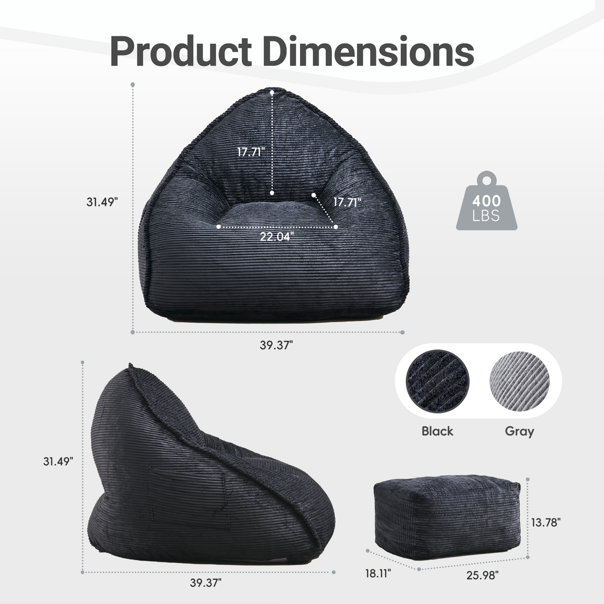 Cloud Bean Bag Chair with Ottoman for Adults